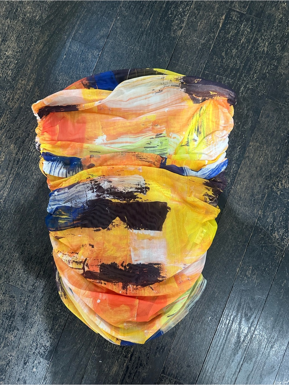 Zara Strapless Tube Top in Yellow, Orange & Blue Paint Print
